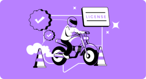 Picture of a person riding a motorcycle representing the process to follow to get your motorcycle license in California.