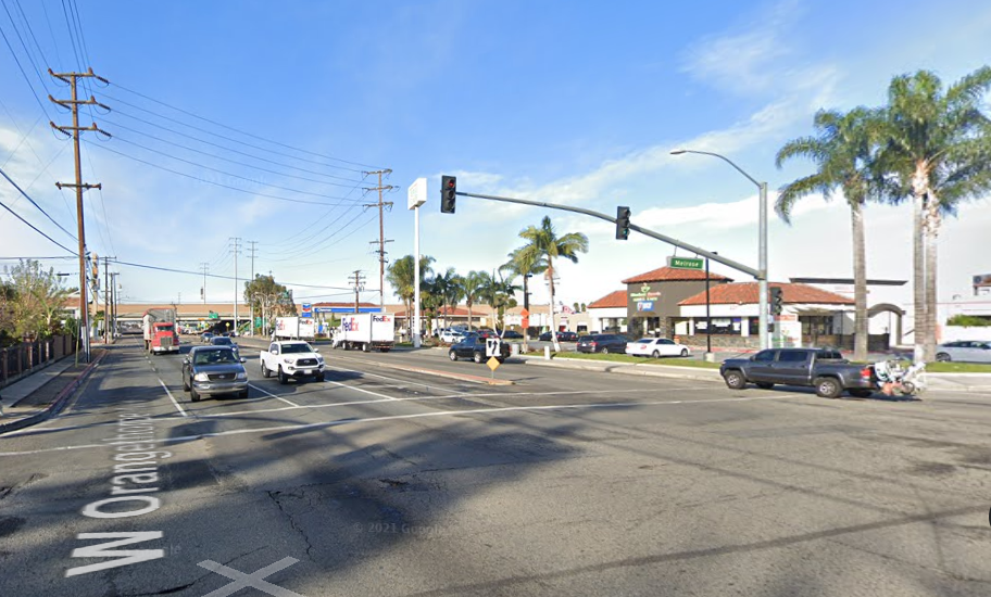 The intersection of Orangethorpe Avenue and South Melrose Street