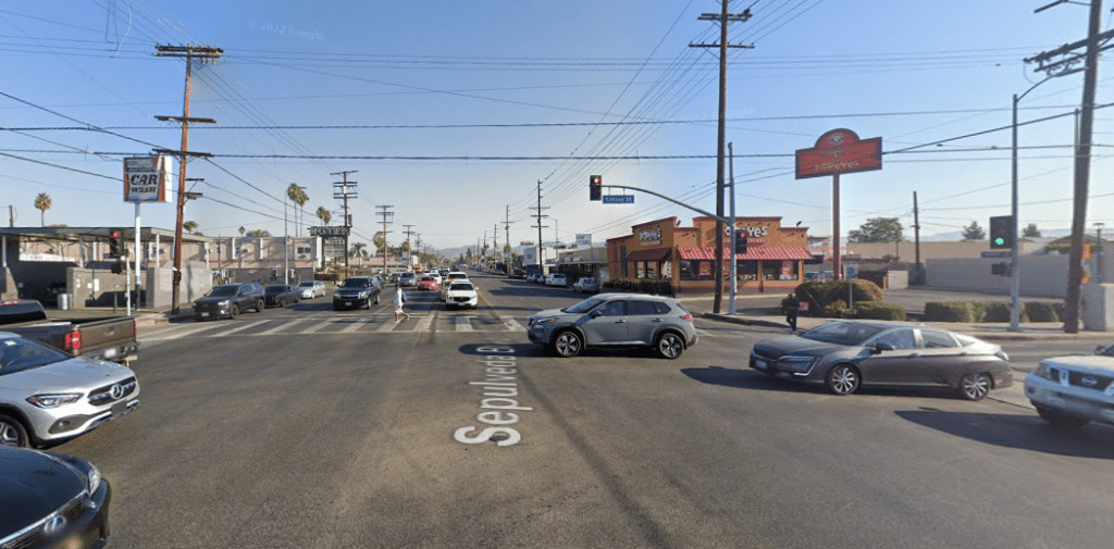 The 15300 block of Saticoy Street where the accident occurred