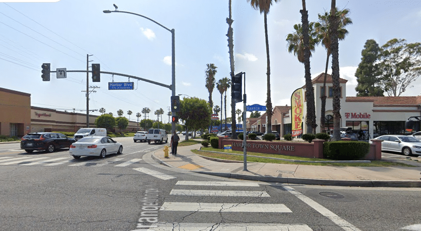 The intersection of Orangethorpe Avenue and Harbor Boulevard in Fullerton