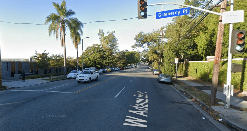 The intersection of Adams Boulevard and Gramercy Place 