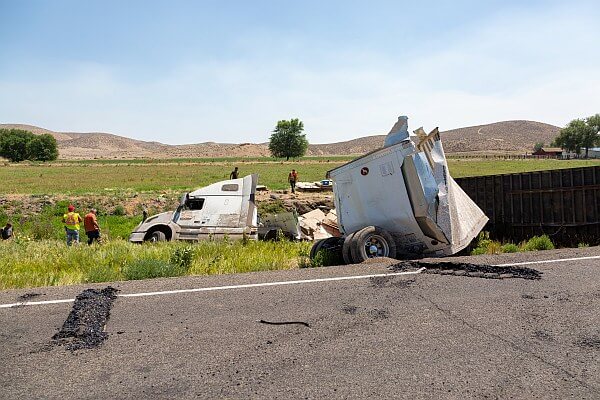 Damaged truck after the accident