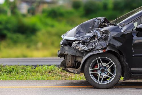 Car that was badly damaged by accident.