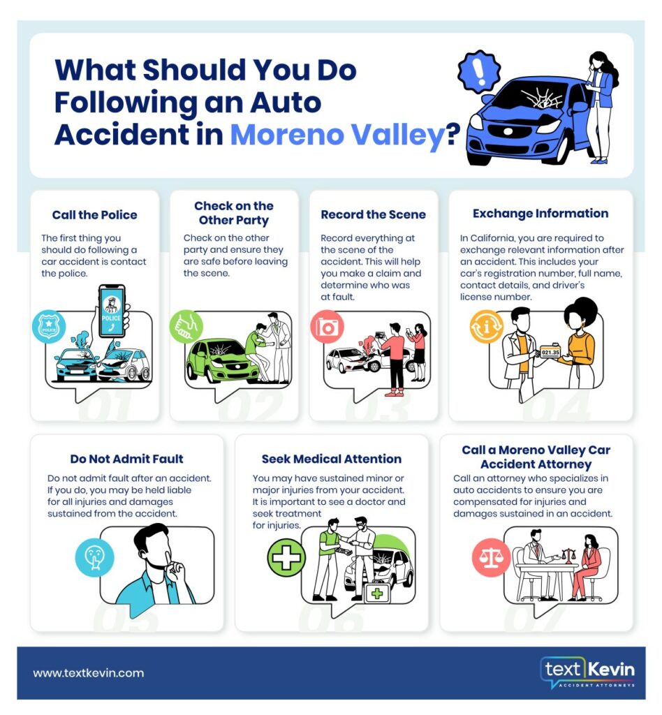 Infographic Photo that shows what to do after a car accident in Moreno Valley.