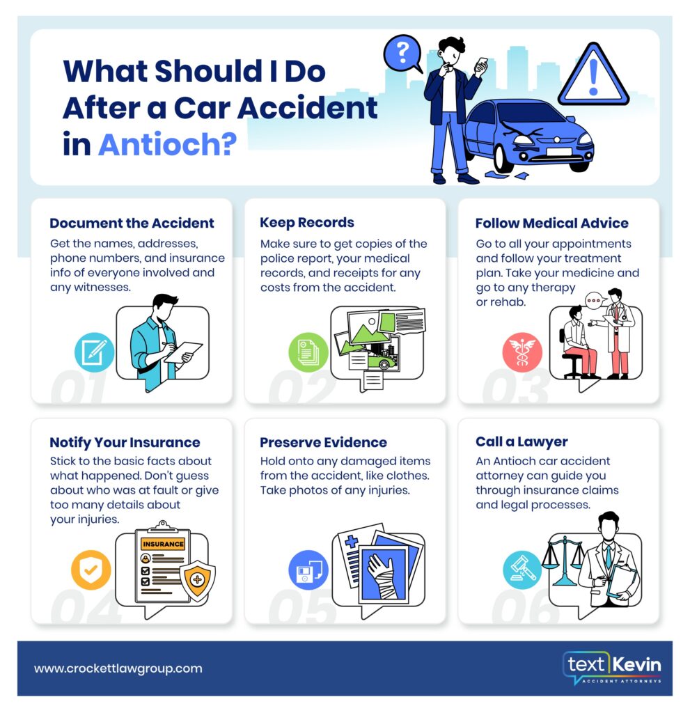 An infographic photo that shows what to do after a car accident in Antioch