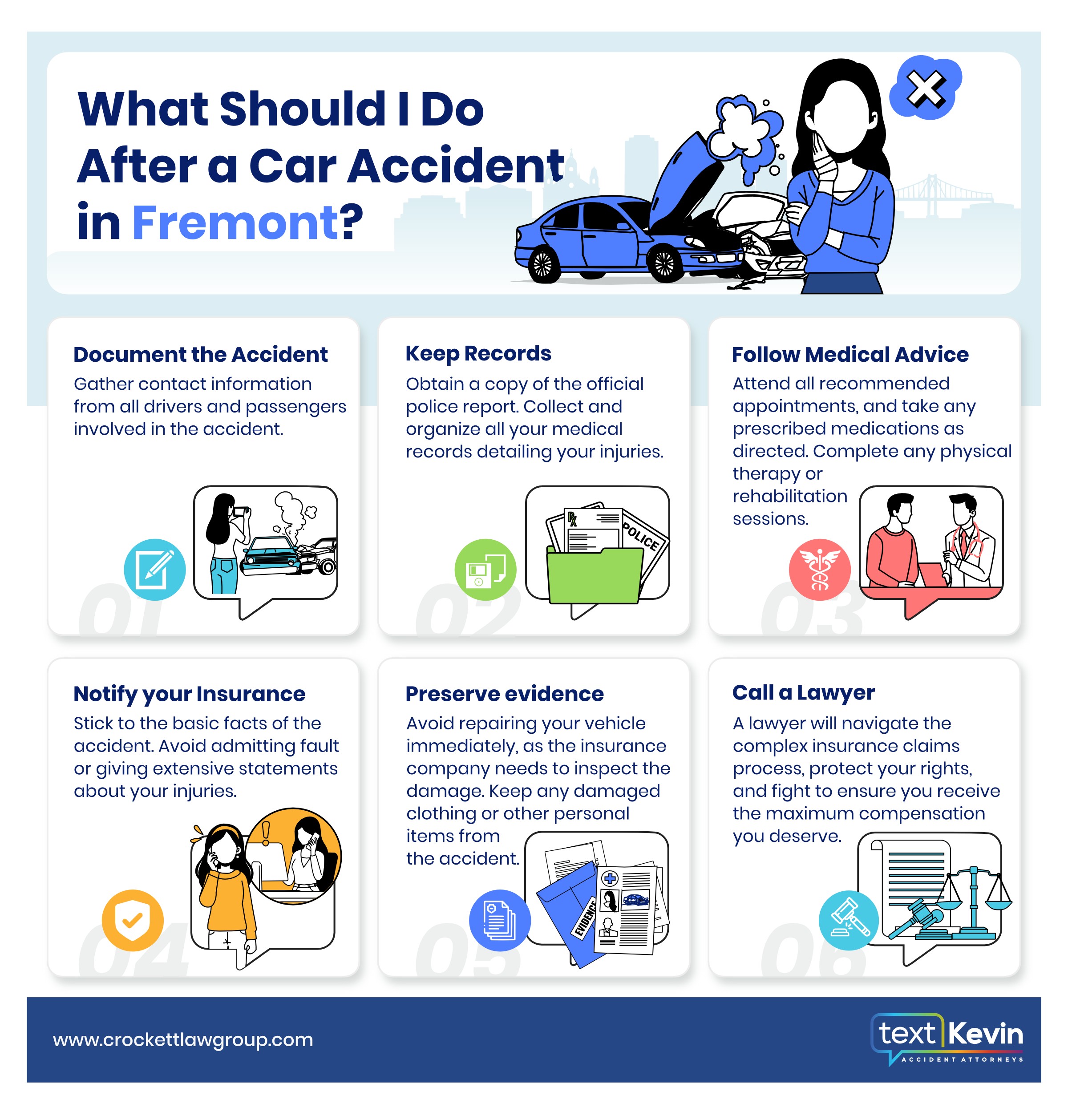 An infographic photo that shows what to do after a car accident in Fremont