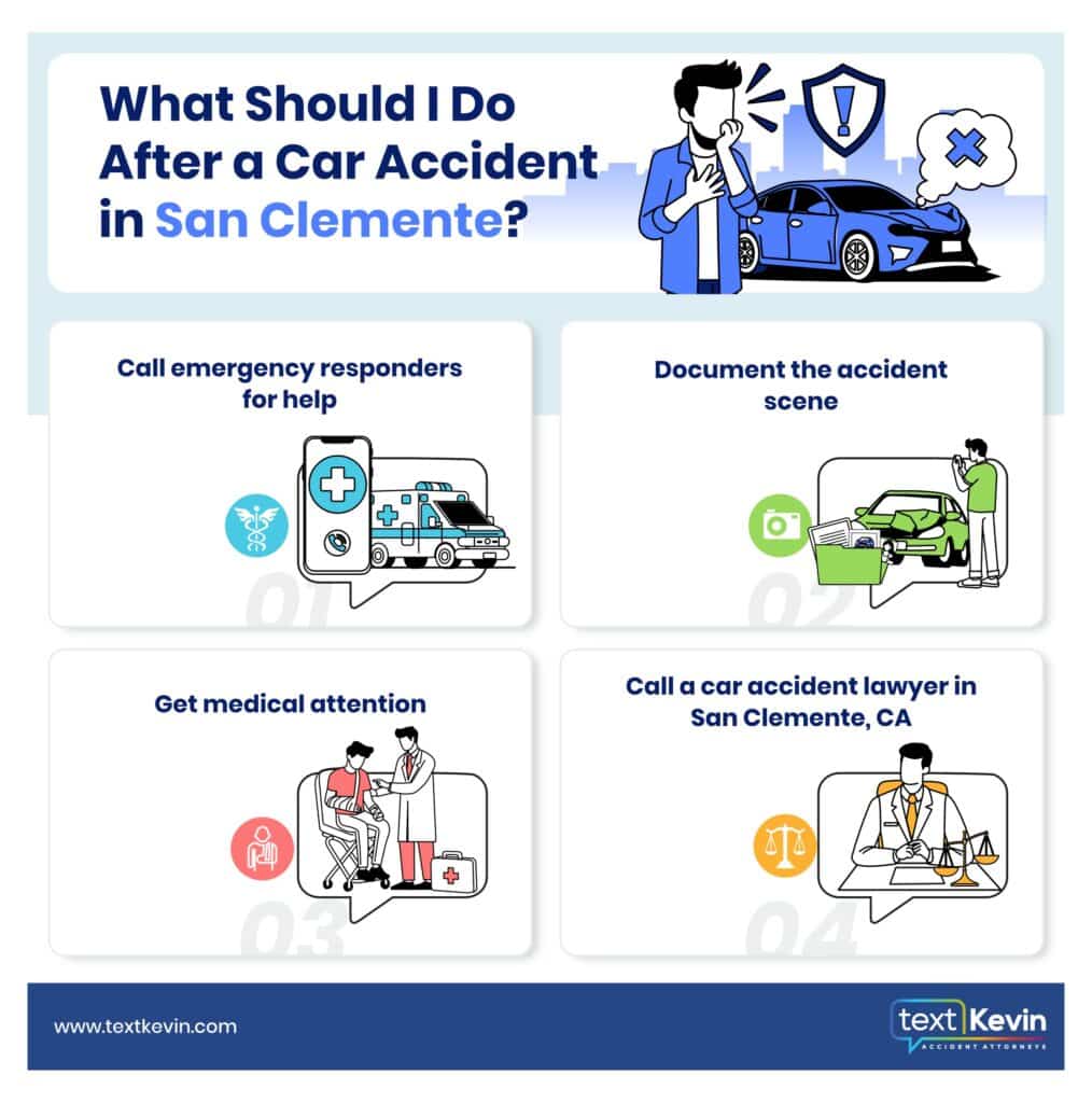 An infographic that shows what to do after a car accident in San Clemente